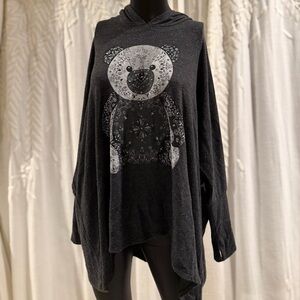 Loose sweater with hoodie by Lauren Moosh Beverly Hills, in Black, Grey & White